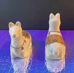 Hand-Painted Ceramic Corgi Figurines - White with Multicolor Saddle